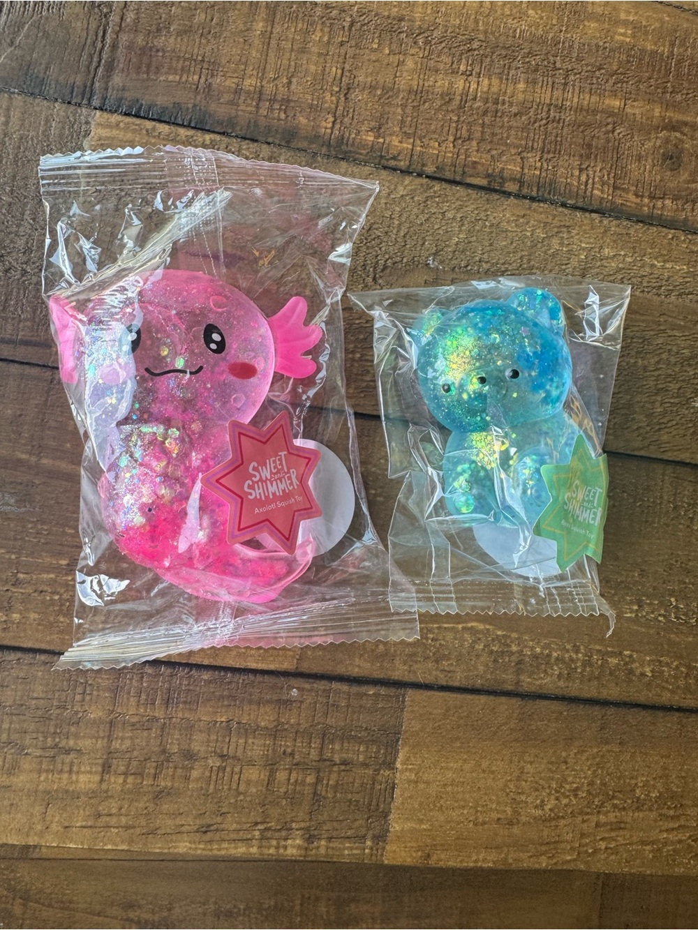 Sweet Shimmer Pink Axolotl & Blue Bear Glitter Squishies
